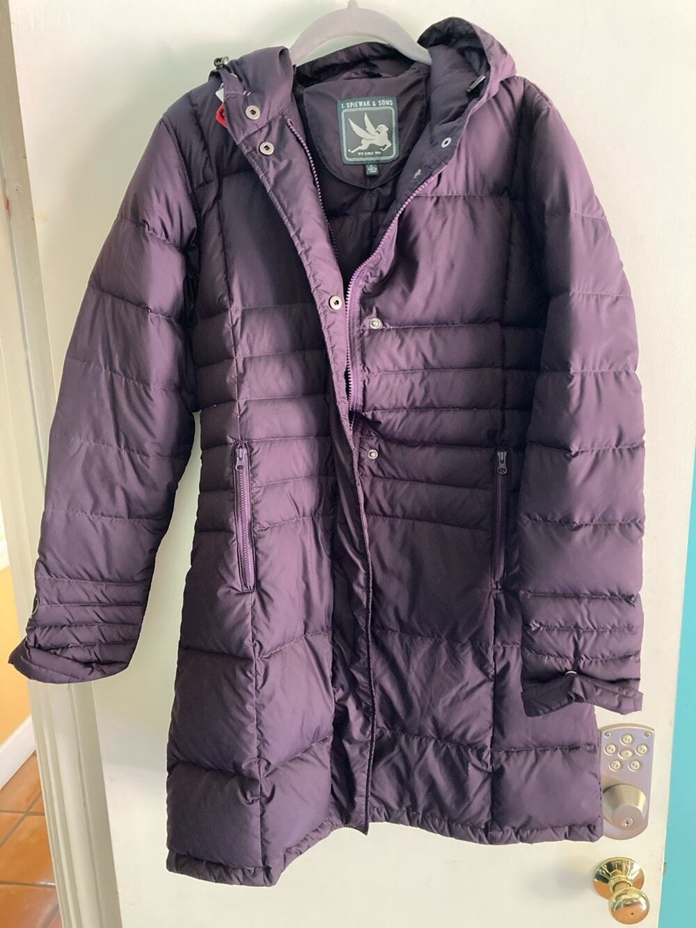 Spiewak Sons Women Jacket Purple S Long Down Puffer Coat Hooded Parka